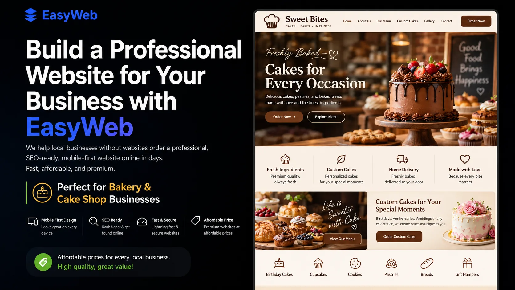 EasyWeb website example for a bakery and cake shop